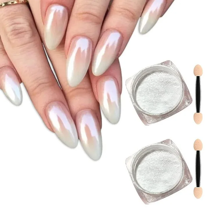 2024 Cross-Border Wholesale Pearl Chrome Magic Mirror Powder Aurora Ice Transparent Nail Art Moonlight Muscle and Flash Powder