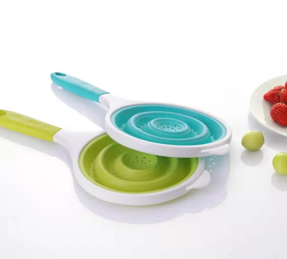 Good Quality Plastic Collapsible Colander 2 sets, Kitchen Foldable Silicone Strainer