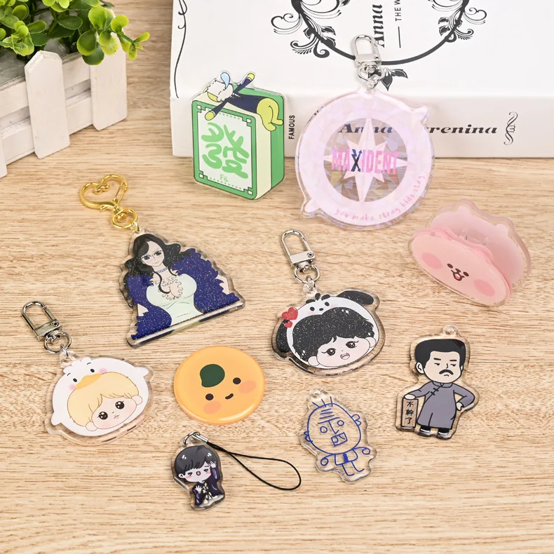 Wholesale china manufacturing acrylic glitter glue custom acrylic epoxy keychain with metal clasp