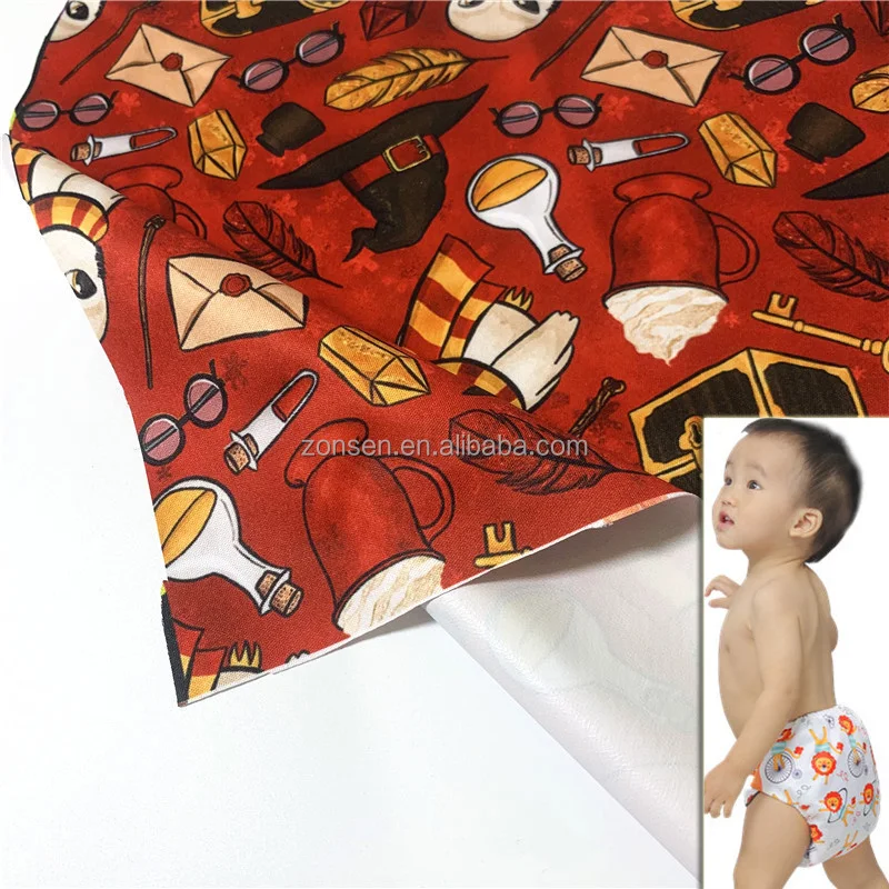 Custom Printed 100% Polyester PUL Laminated Fabric Waterproof Breathable PUL Cloth For Baby Diaper