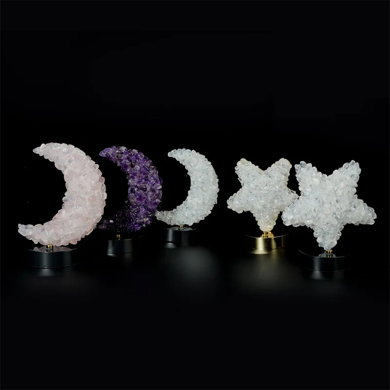POP Crystal Night USB Light Amethyst Tumbled Stone Night Lamp Clear Rose Quartz Moon Star for Decoration