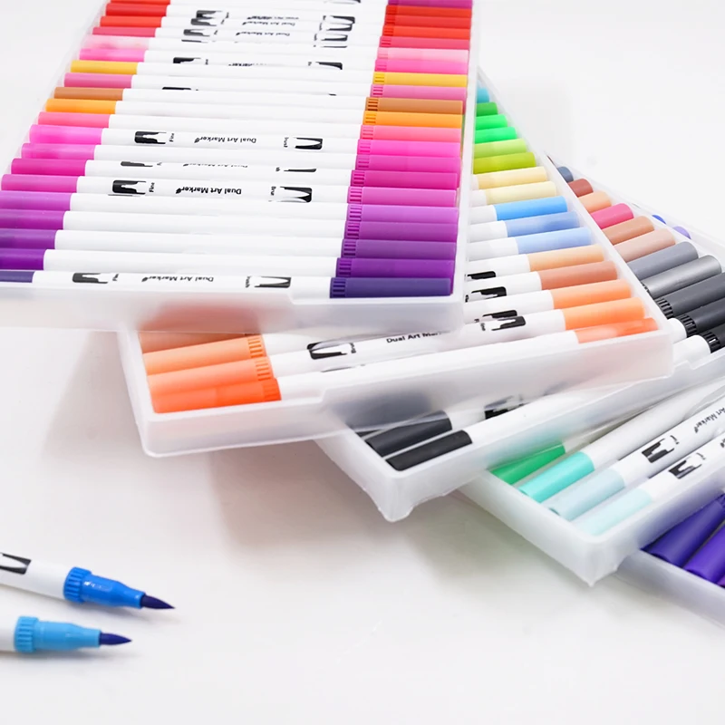 Hot Selling Water-based Non-toxic Ink 100 Colores Brush Pen Art Markers Set Dual Tip Brush Art Marker PAINT MARKERS
