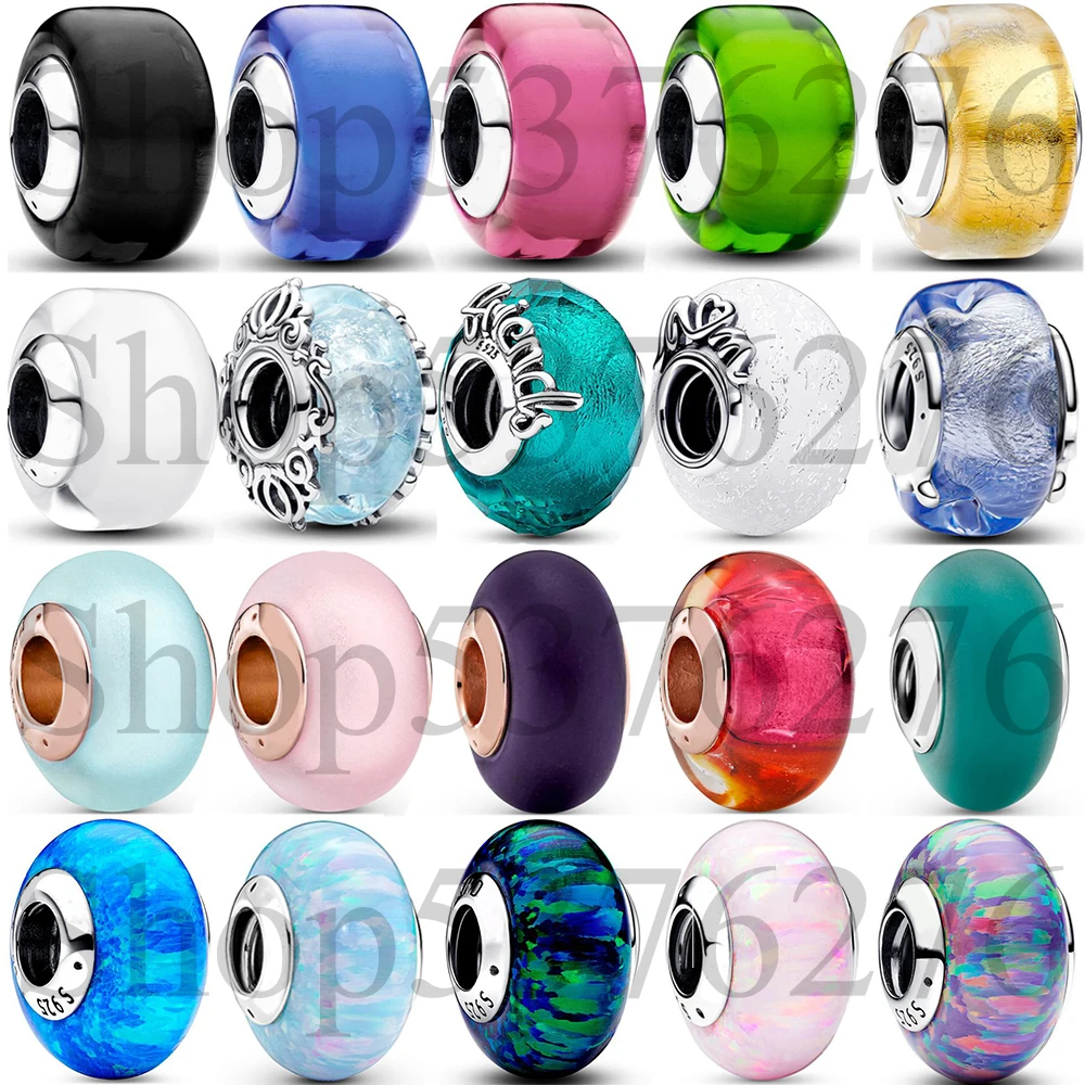 news925 Sterling Silver Bead Friendship Sunset Mom & Love Murano Glass Charm Fit iPandora Women Bracelet Bangle Gift DIY Jewelry