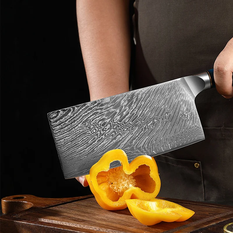 Factory Price Chef Knife sets with Blue Resin Handle Carbon Steel Kitchen knife Damascus Knife