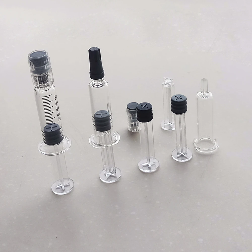 1ml Glass Luer Lock Syringe With Plastic plunger Empty Cosmetic applicator with rubber cone Syringe