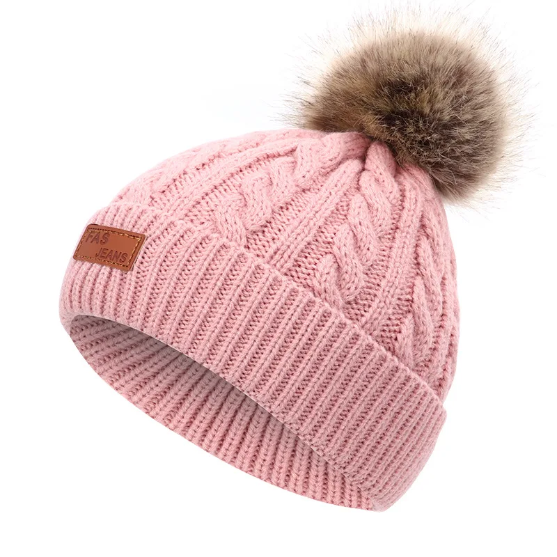 Wholesale Kids Toddle 100% Cotton Fur Pom Pom Knit Caps Knit Hat For Baby Baby Winter Hats Baby Hats & Caps