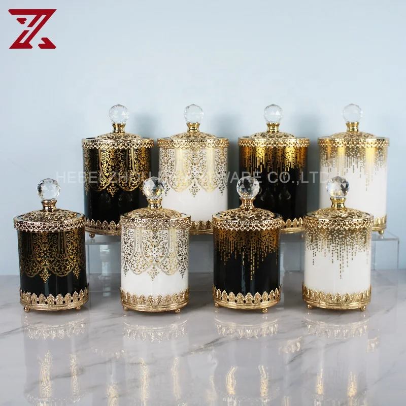 Wholesale Tea Food Storage Candy Containers Bottles Glass Jar With Gold Lids Small Glass Jar