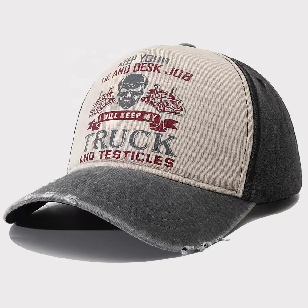 Screen Printing Washed Distressed Cotton Denim Trucker Hat Custom Your Logo Contrast Colors Distress Men Baseball Cap Dad Hat