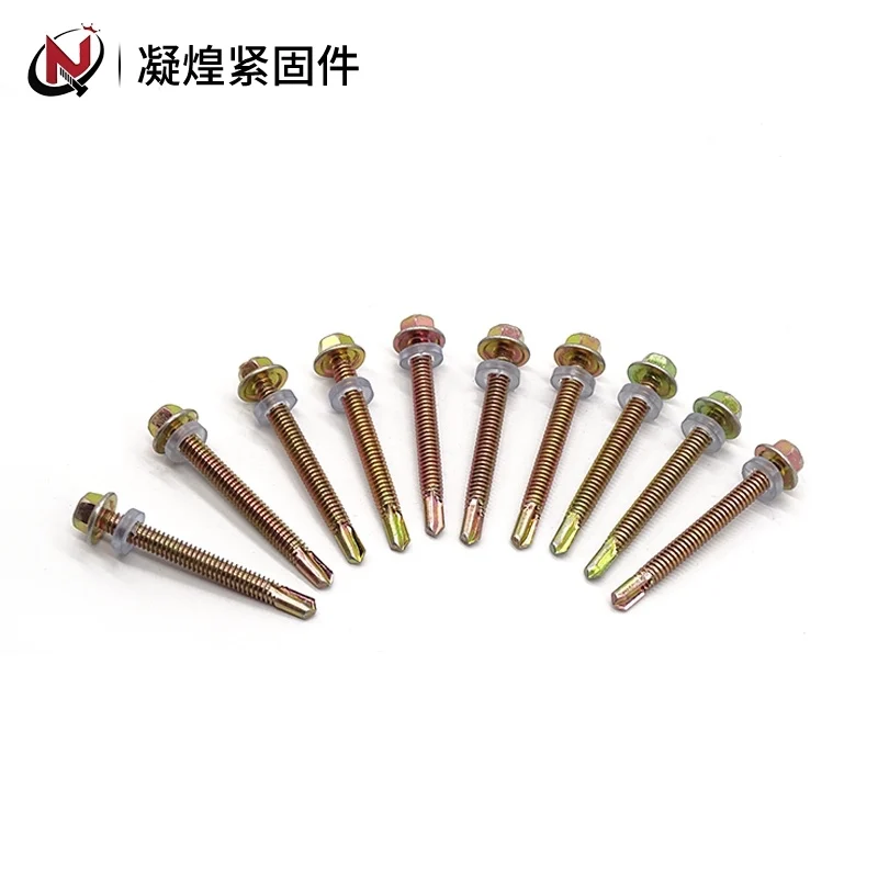 Yellow zinc plated hex flange self drill screws