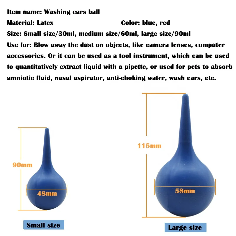 30ml 60ml 90ml Laboratory Tool Pet Nursing Kit Ear Wash Ball Cleaner Earwax Remover Rubber Squeeze Hand Bulb Ear Syringe Ball