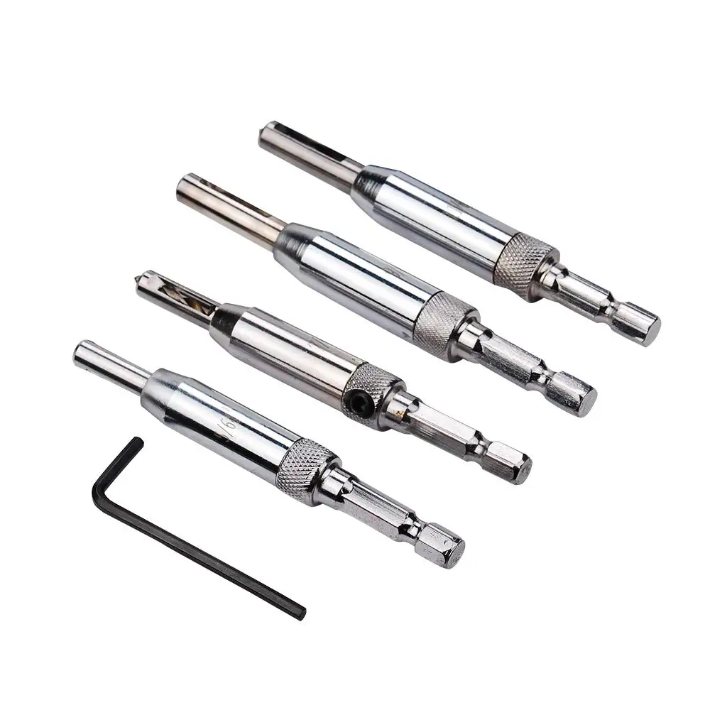 4PC HSS Woodworking Hex Shank Self Centering Hinge Drill Bits for Door Cabinet