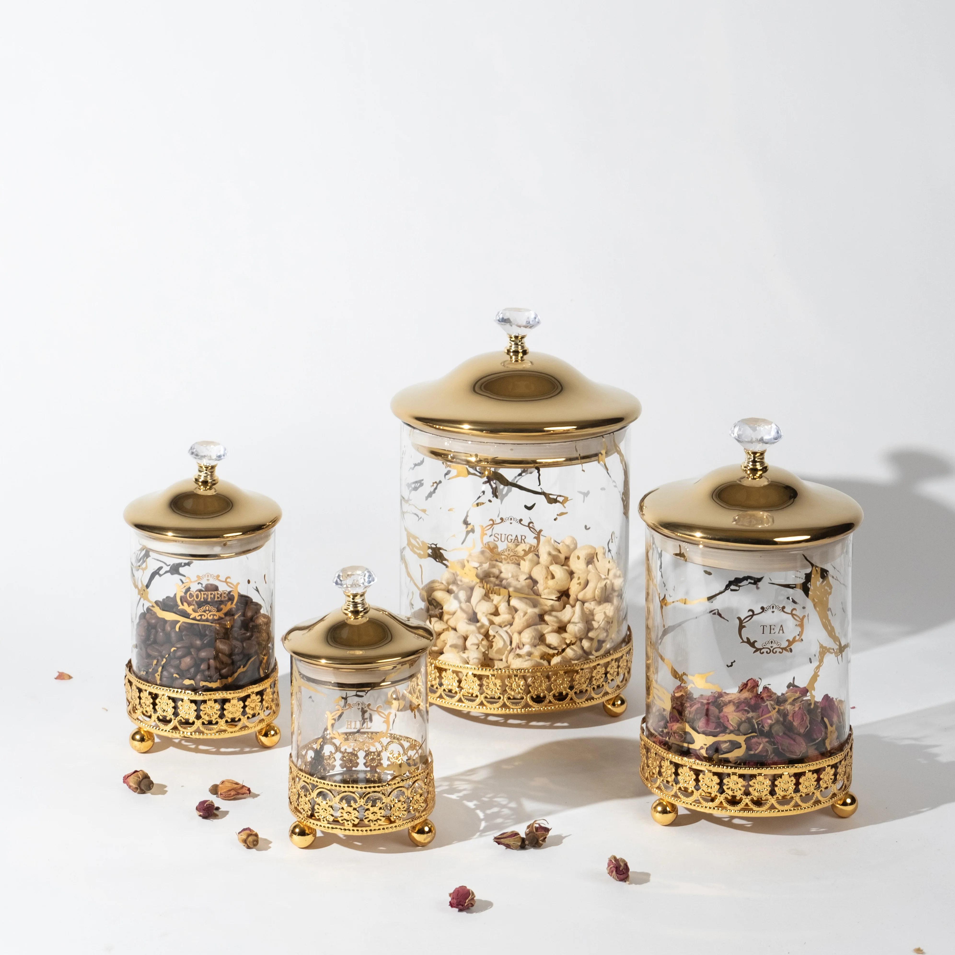 Marble Design Storage tank Home Decoration food Jars Gold planting Glass Canister Jar with lid