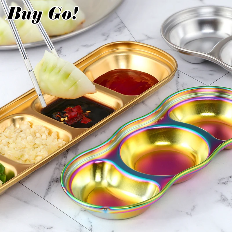 Condiment Serving Plate Dishes 304 Stainless Steel Divided Soy Sauce Dishes