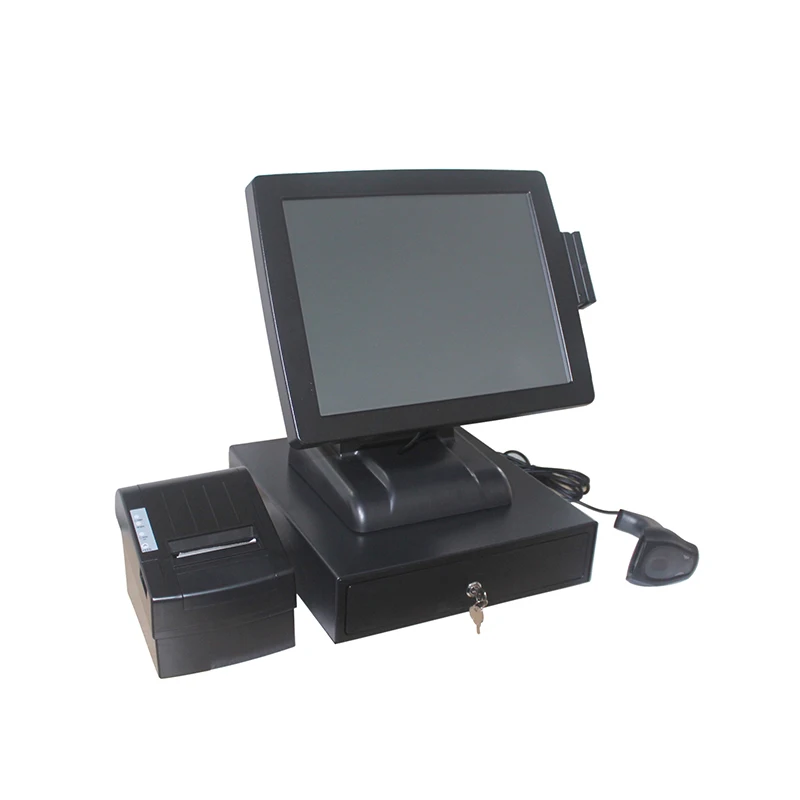 Point of sale pos system 15 inch true flat touch screen desktop computer /pos terminal for supermarket