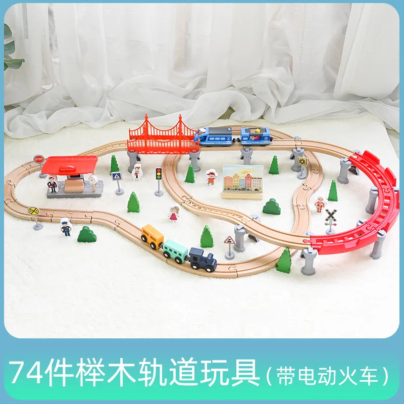 Wooden Train Railway Construction Set With Track Compatible And Train Railroad Toys For Kids Gift For Age 3Y+