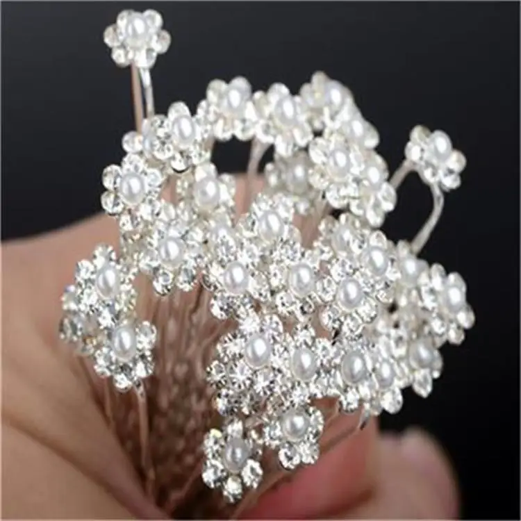 Lovely Wedding Bridal Hairpin Crystal Rhinestone Pearl Flower Hair Pin Sticks Clips Barrette Hair Accessories