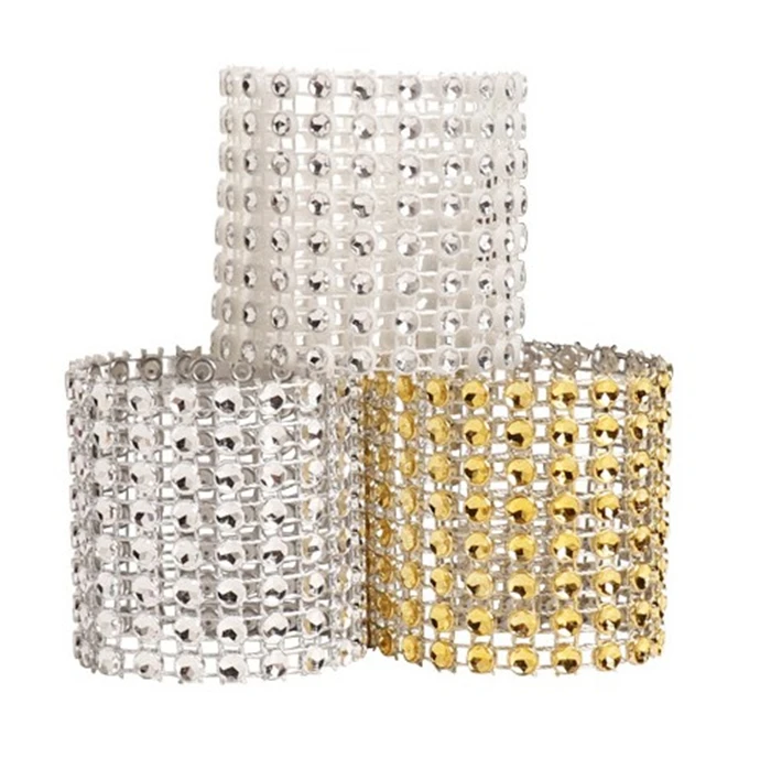 5 X 1.6 Inches Diamond Mesh Buckle Wedding Dinner Party Table Decorations 8 Rows Rhinestone Napkin Rings