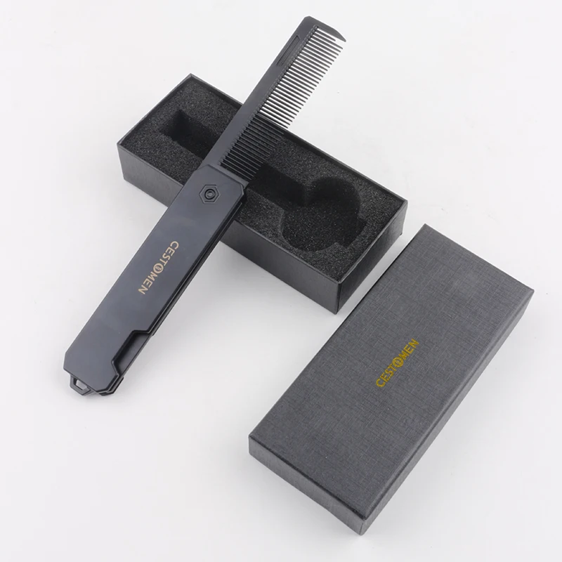 Multi-Function 2 in 1 Folding Massage Comb CestoMen Private Label Plastic Handle Beard Comb Set Use Salon Wide Tooth Beard Comb