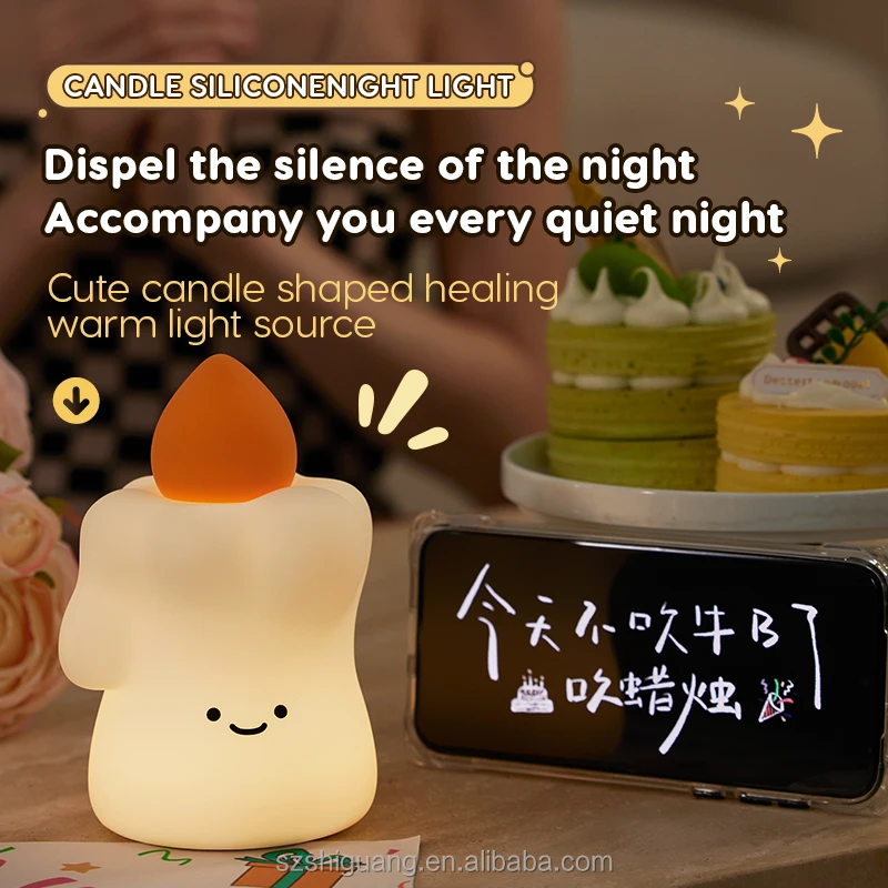 Cute Candle Touch Usb Soft Portable Bedrooms Living Rooms Silicone Led Bedside Night Lamp Silicone Pat Night Lights For Kids