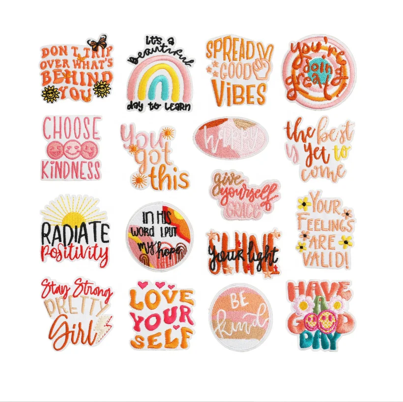 Bulk Wholesale Custom Words Embroidered Patches Colorful Letter Iron on Embroidered Patch for Clothing Hats