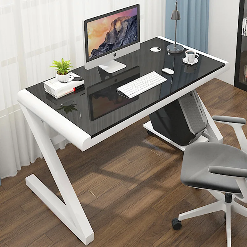 Simple and economical toughened glass computer desk home student desk z-shaped leg design