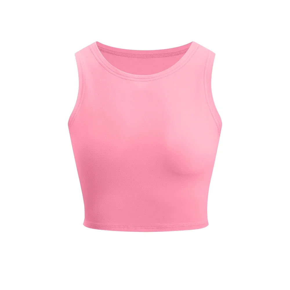 2024  Minimalist  Style  Plain  Color  Women  Round  Neck  T-Shirt  Casual  Sleeveless Tee for Homewear