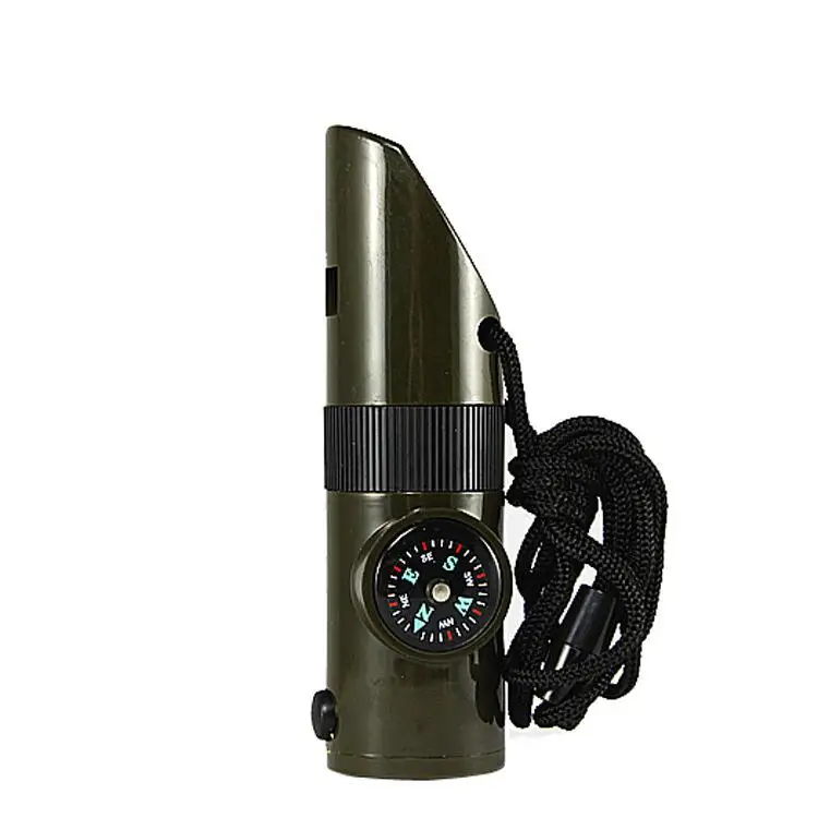 Wholesale camping call whistles Plastic 7-in-1 multifunctional outdoor referee whistle with compass thermometer