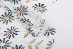 Spring summer fresh cute design silver lurex glitter chiffon fabric printed with leaves and small flower for dresses