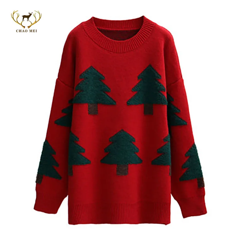 New winter Korean version loose lazy style student knit top Christmas red round neck pullover female sweater