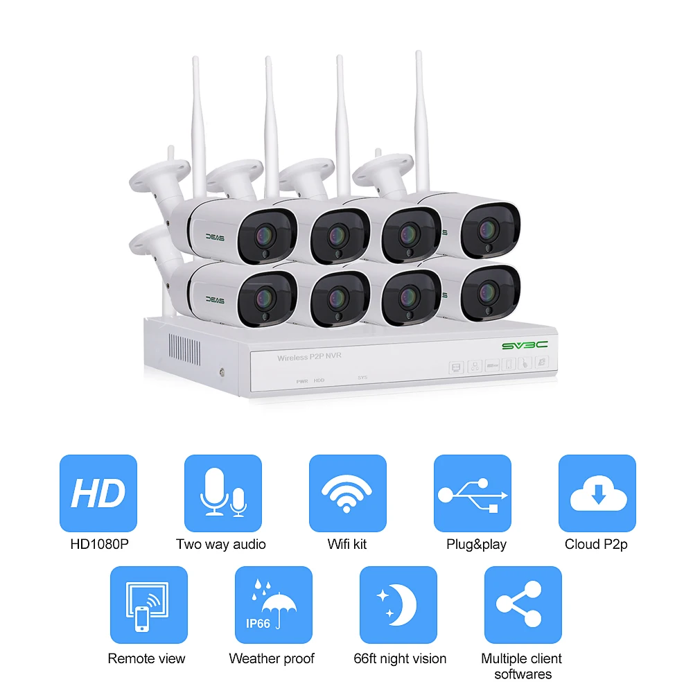  Комплект видеонаблюдения 1080P наружная Wi-Fi камера безопасности 8-канальный беспроводной комплект видеорегистратора система