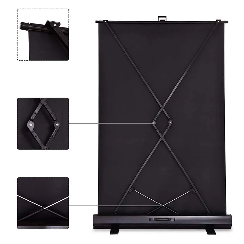 60'Inch Portable Floor Rising Porjector Screen Roll Up Mobile Movie Screen For Home Theater Cinema Wedding Party Office