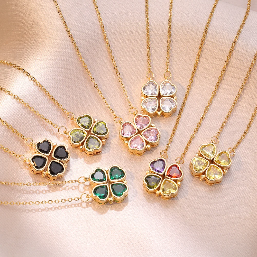 Fashion Jewelry Stainless Steel Four-leaf Clover Love Necklace Female Designer Chinc Temperament Clover Pendant Necklace
