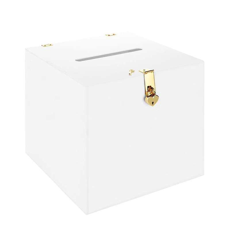 Elegant Personalized Name Card Box Wedding Acrylic Card Box with Lock and Key Money Wishing Well Box Decor