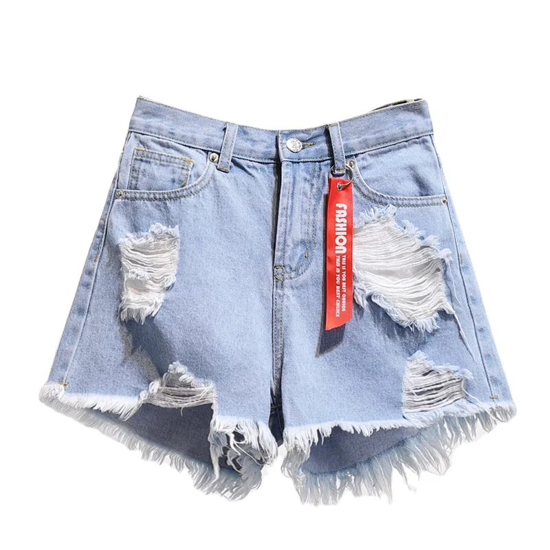 Summer Tassel Ripped Denim Shorts Black White Blue Skinny High Waisted Casual shorts For Women Hole Jeans Short