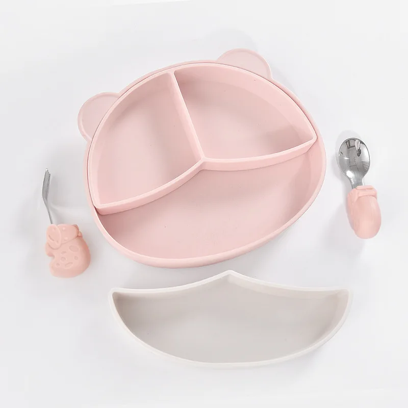 Baby Divider Plate Detachable Baby Food Bowl Cartoon Bear Silicone Tableware Set silicone plate baby