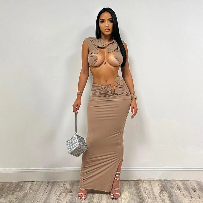 Fashionable Sexy Three-dimensional Lace Women Evening Dresses Summer Hollow Out 2 Pieces Skirt Sets Sexy Dresses Women night