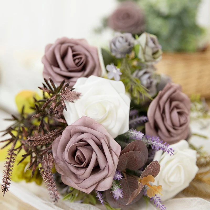 MACTING 30pcs Low Price Light Purple Rose Manufacture Foam Artificial Flower Gift Box