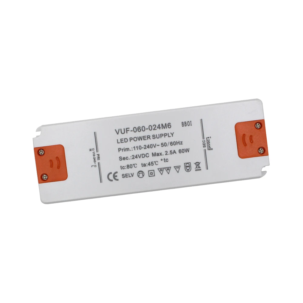 110v 204v ac to 24v dc slim transformer 60w led driver ip44 ip65 for europe 24 volt 2.5a 2a 1a 0.5a power supply led light box