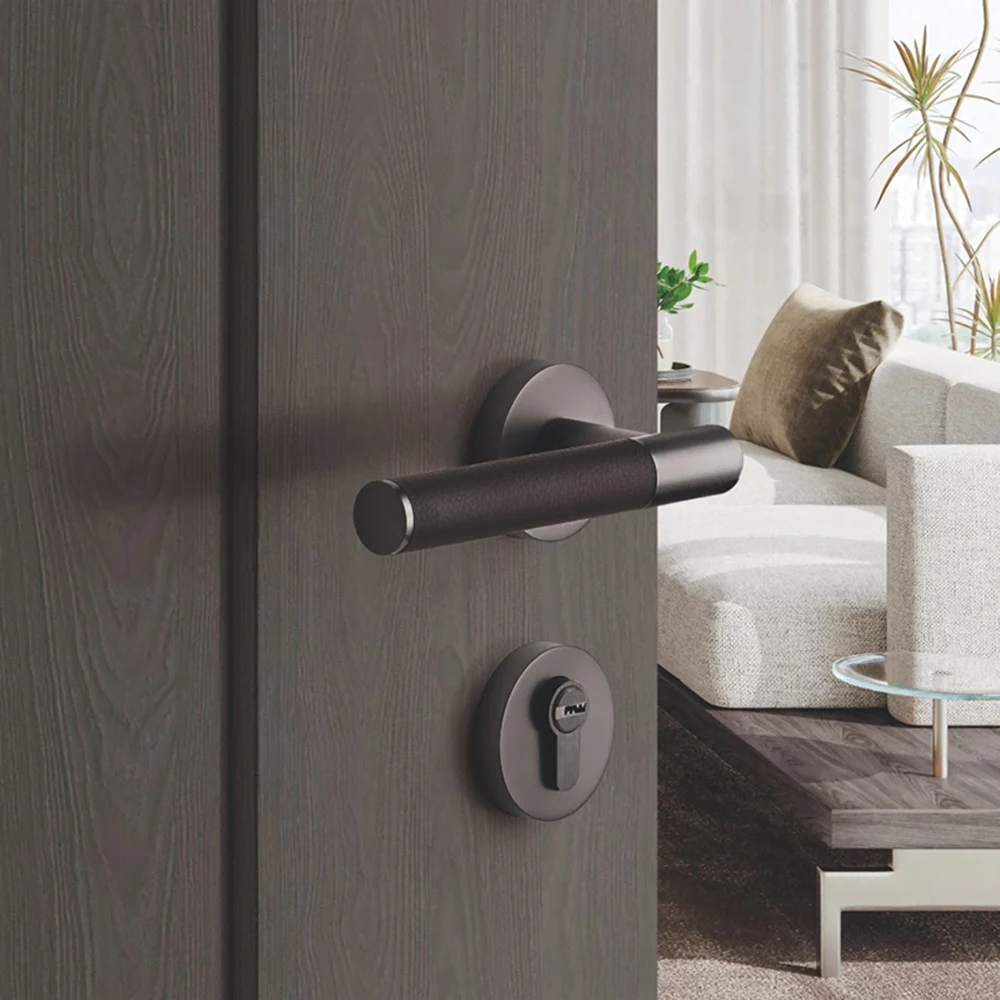 Filta Leather Zinc Alloy Doors Handle Lock Interior Bedroom/Bathroom lock Home Room Safety Door Lever Handles