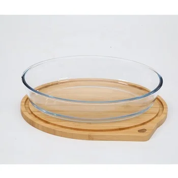 Jasper Glass Oval Baking Dish/Lasagna Pan with Natural Bamboo Lid utensilios para hornear de vidri