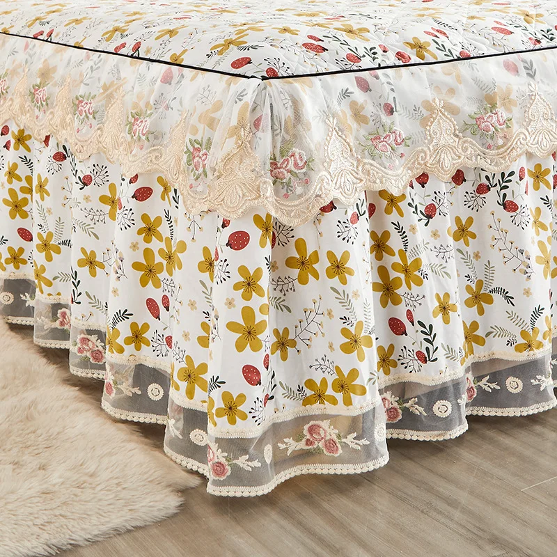Небольшое хлопковое кружевное покрывало в дворцовом стиле с цветочным рисунком, комплект простыней, стеганое плотное хлопковое покрывало для кровати, юбка для кровати