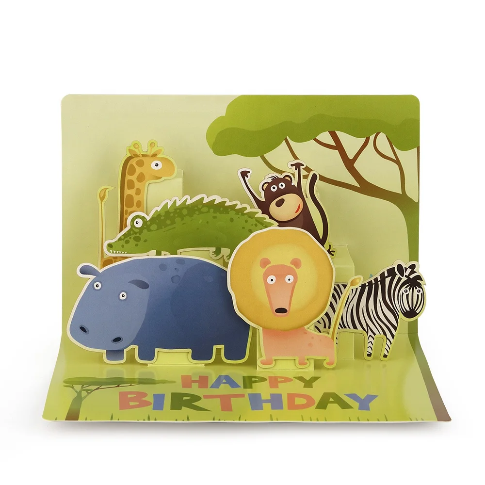 Cute Personalised Paper Handmade Animal 3D Pop Up Children Happy Birthday Greeting Cards with Envelopes Suppliers