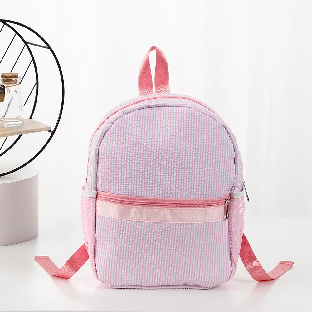 Custom Logo Children Personalized Bags Monogram Seersucker Toddle School Backpack Bag for Kids