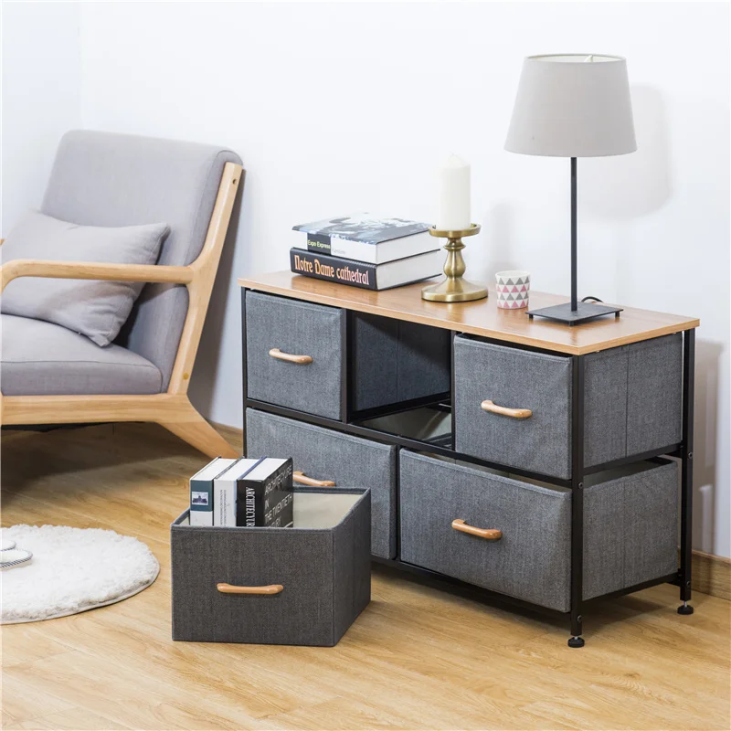 Modern Fabric Household Indoor Organizer Storage Drawers 2 Tier Drawer Dresser Storage Tower