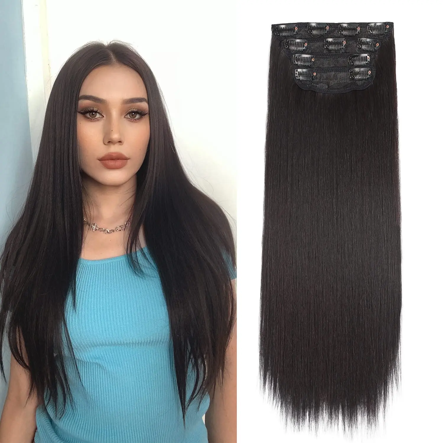 Синтетический высокая температура волокно странный шелковистые прямые и волнистые на возраст от 5 до 16 клипов Наращивание волос 20 дюймов синтетический клип в наращивание