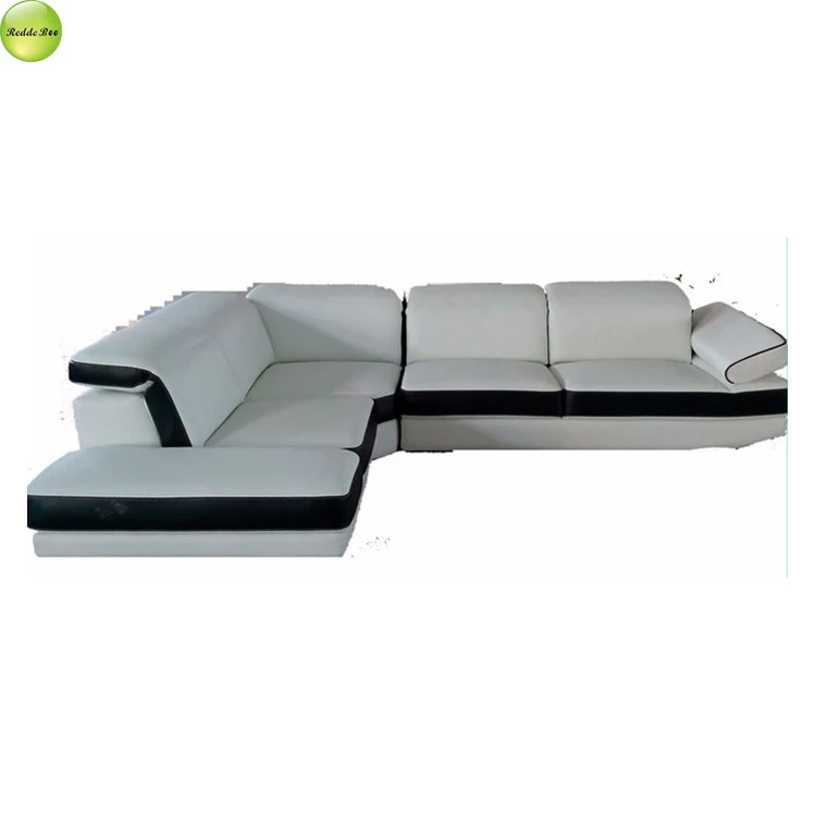 Italian Design Luxury Black And White Lounge Sectional Long Leather Left Shape Sofa Set Living Room Sofa