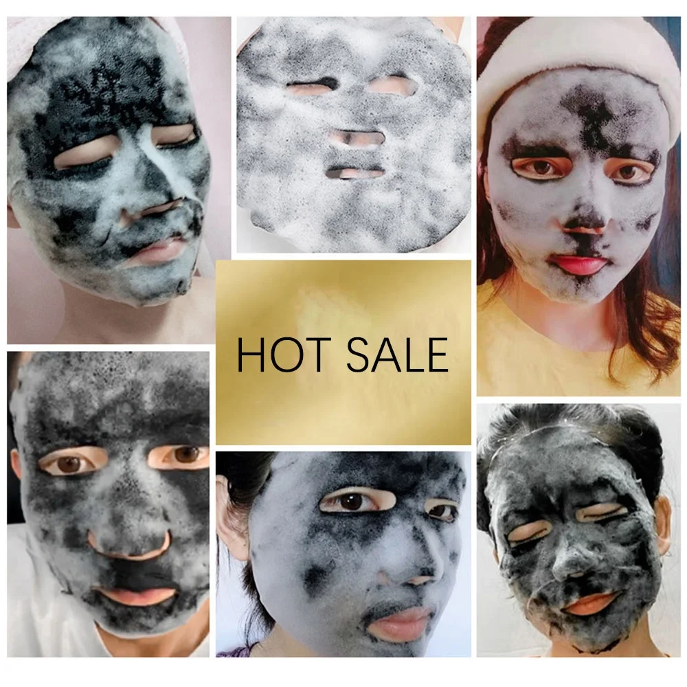 Wholesale OEM Black Sea Salt Moisturizing Brightening Deep Cleansing Bubble Purifying Charcoal Sheet Mask Black O2 Bubble Mask