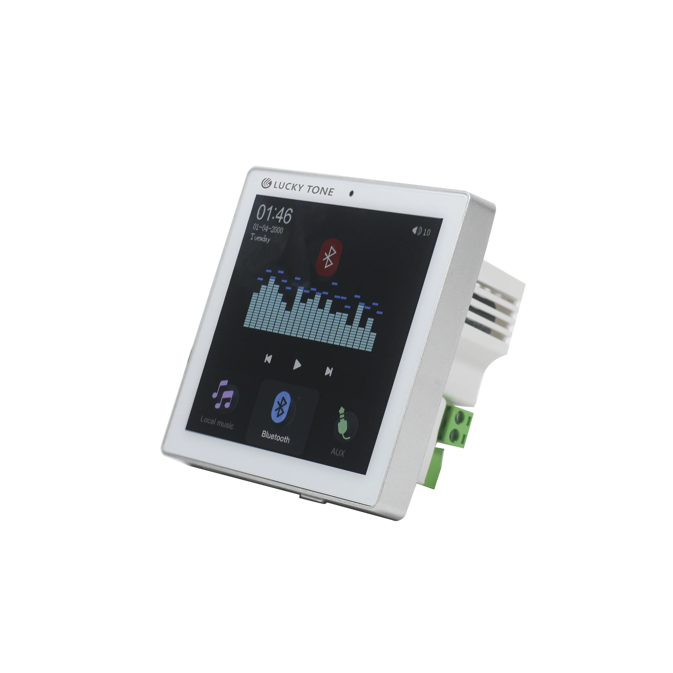 Wall amplifier 2*25W equipped with bluetooth,USB/TF,  FM Radio and RS485 protocal, 4 inch Touch Screen  New UI