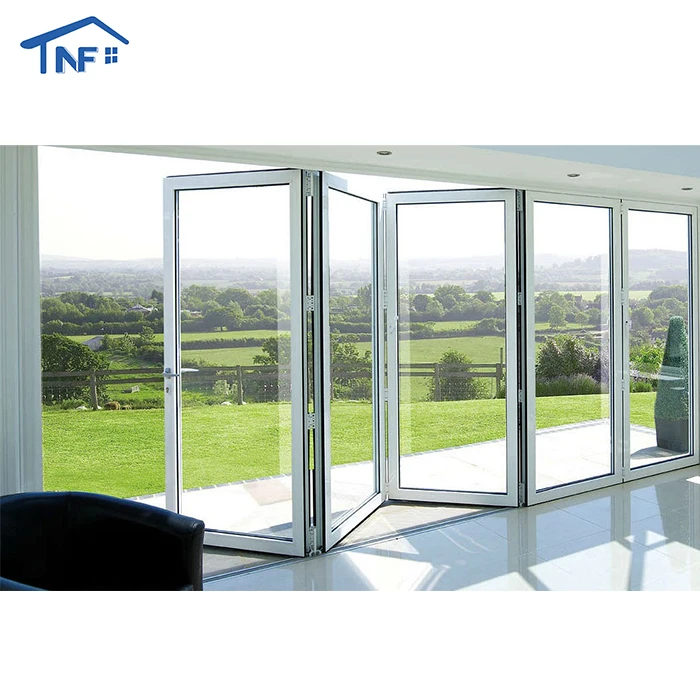 Soundproof Double Glass Insulated Bifold Aluminum Folding Door Balcony Aluminum Veranda Accordion Patio Exterior Bifold Door