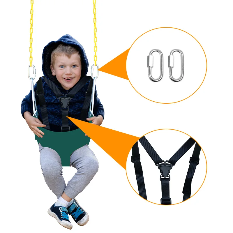 Kids Outdoor Playground Plastic High Back Full Bucket Toddler Swing Seat Coated Swing Chains Fully Assembled Toddler Swing Set